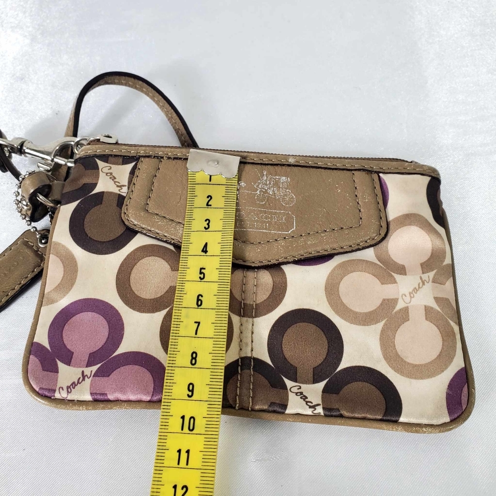 Coach Madison Signature Sateen Purple & Brown small Wristlet with Tag Strap - Picture 5 of 6